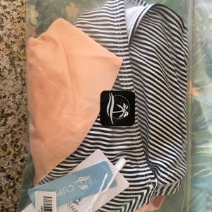 pink peplum and striped bikini